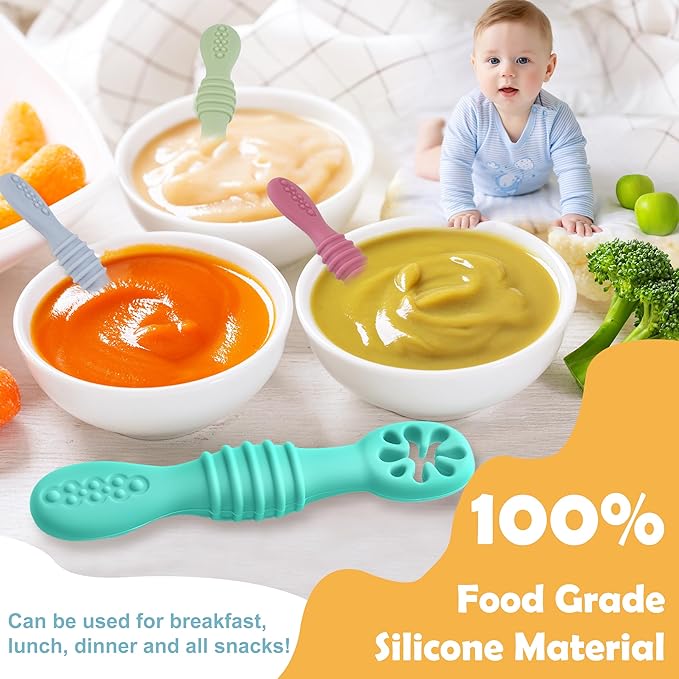 8 Pcs Baby Led Weaning Utensils, First Stage Silicone Baby Spoon, Multicolor Baby Spoons Self Feeding 6+ Months, Cucharas para Bebes for Solids and Purees