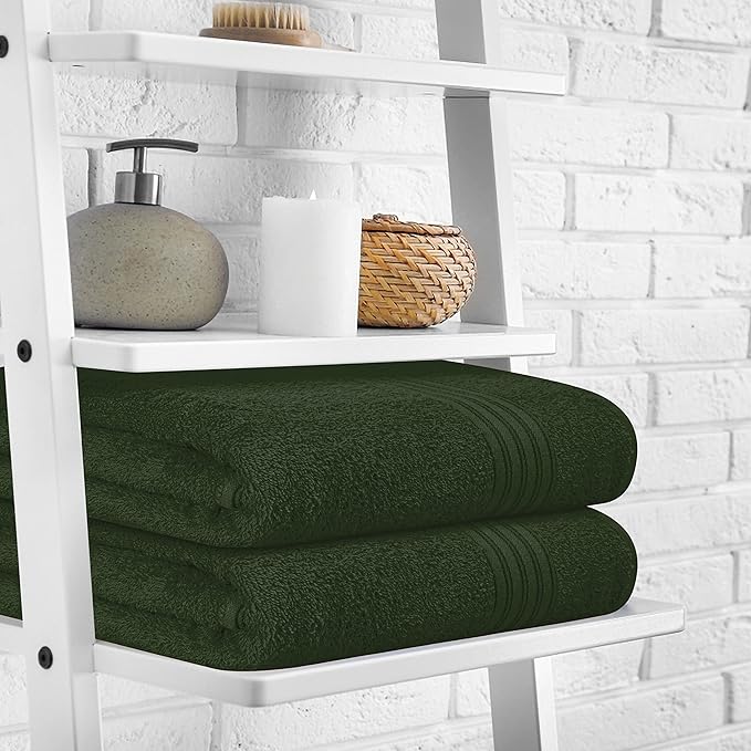 BOUTIQUO 100% Cotton 2 Pack Bath Towel Set 28x55, Eco-Friendly Large Bath Towels, Compact Quickdry Lightweight Soft & Highly Absorbent Bath Towel, Ideal for Everyday Gym Travel Camp Pool - Olive Green