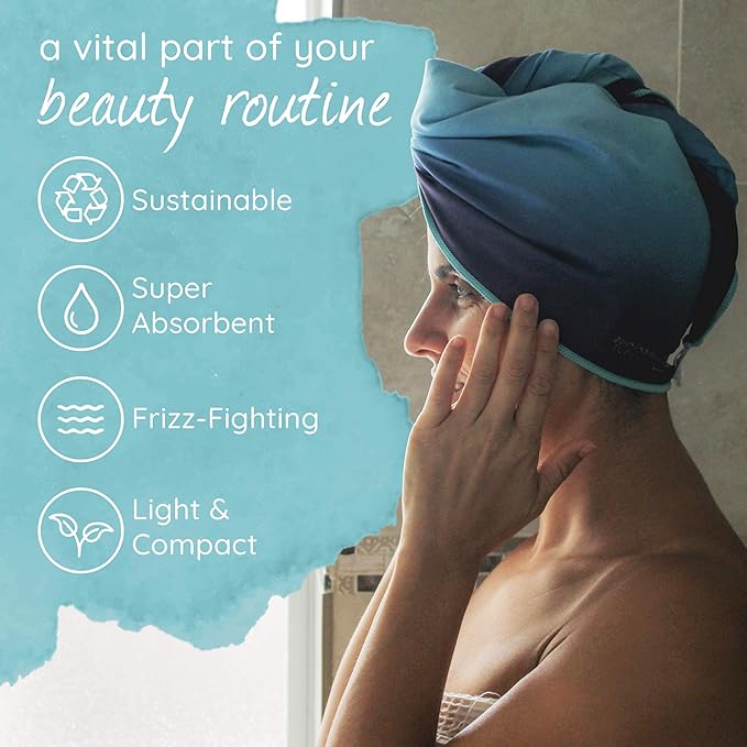 Conscious Coconut Quick Dry Hair Towel for Frizz-Free Hair, Super Absorbent Towels Made from Recycled Bottles, Fast Drying Hair Towel, Bath Accessories, Great Gift for Women
