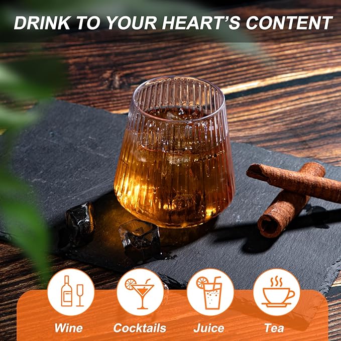 Ciaell 30 Pack Plastic Ribbed Wine Glasses - 14 OZ Thicker Origami Stemless Disposable Wine Champagne Whiskey Unbreakable Cocktail Glass, Reusable Wine Cups for Party Wedding Bar Christmas New Year