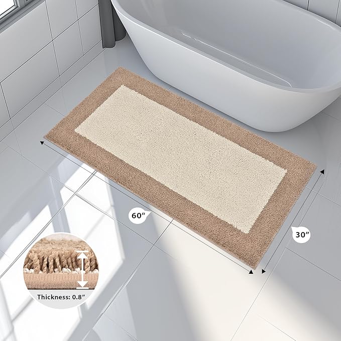 Bathroom Rugs 30" x 60", Non-Slip Extra Soft Absorbent Bath Rugs, Machine Washable Quick Dry Bath Mats for Bathroom Floor, Shower, Bathtub and Sink, Beige & Grayish Brown