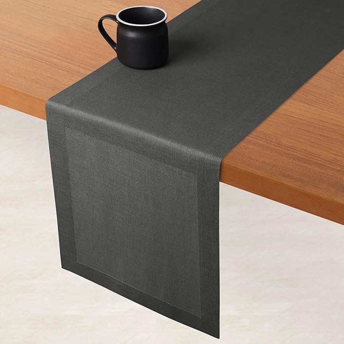 D'Moksha Homes Linen Table Runner 60 Inches - 100% Pure Linen Charcoal Grey Table Runner 14 x 60 Inch for Coffee Tables, Dresser, Winter, Holiday, New Year - Machine Washable