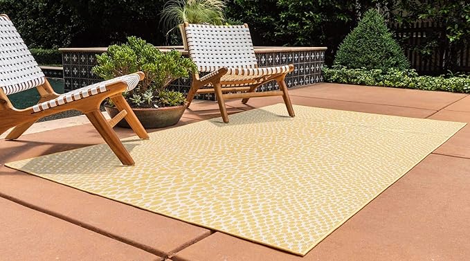 Unique Loom Outdoor Collection Area Rug - Cape Town (5' 3" x 8' Rectangle, Yellow Ivory/ Ivory)