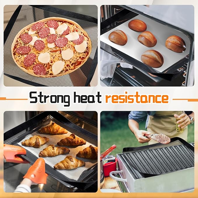 2 Pcs 14.5 x 13.5 Inch Ptfe Solid Oven Basket Non Stick Cooking Basket Cooking Trays for Quick Oven Accessories Baking Chips Chicken Wings Bread Heating