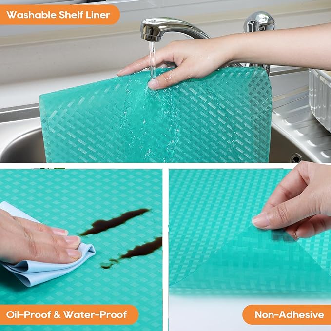 Blue Shelf Liners for Kitchen Cabinets Refrigerator Liners Waterproof & Oil-Proof Kitchen Cupboard Liner Drawer Mats EVA Material Non Adhesive Fridge Liner for Shelves 23.6 x 157.4 Inches