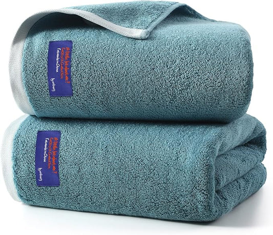 REDKISS 2 Pack 100% Cotton Bath Towels with Luxury Embellished Border Design, Oversized 27 x 54 Inches & 600 GSM Ultra Soft Bath Towel Set, Quick to Dry Towels for Bathroom, Gym, Spa, Hotel, Sky Blue