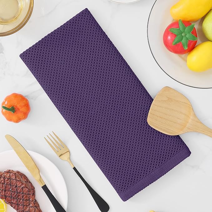 Homaxy 100% Cotton Waffle Weave Kitchen Dish Towels, Ultra Soft Absorbent Quick Drying Cleaning Towel, 13 x 28 Inches, 6-Pack, Eggplant