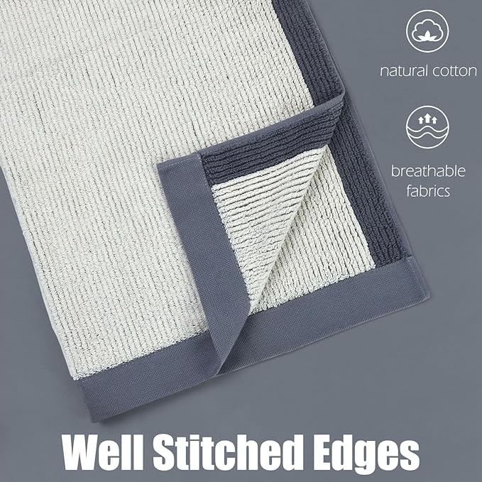 Cleanbear Bath Towels Set of 2, Silver-Gray, 520 GSM Luxury Shower Towels for Bathroom, Highly Absorbent 100% Cotton Terry Loops, 54 x 28 Inches with Individual Textured Lines