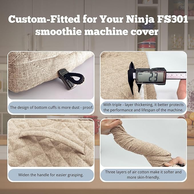 Slushie Machine Cover for Ninja FS301 & FS301C, Waterproof & Dustproof Protective Lid for Ninja Frozen Drink Maker, Durable Nylon Cover for Slushie Accessories (Mocha Tan)