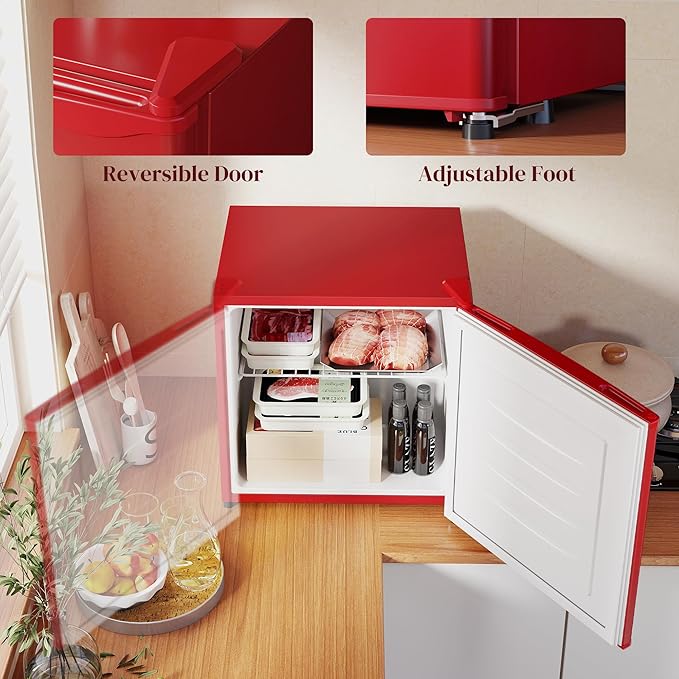 HOMCOM Mini Freezer Countertop, 1.1 Cu.Ft Compact Upright Freezer with Removable Shelves, Reversible Door for Home, Dorm, Apartment and Office, Red