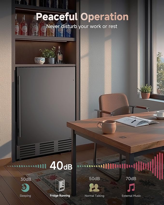 24 Inch 182-Can Beverage Refrigerator, Built-In Outdoor Beer Fridge with Stainless Steel Door, Low Noise Cooling for Soda & Wine, Under Counter Freestanding Design