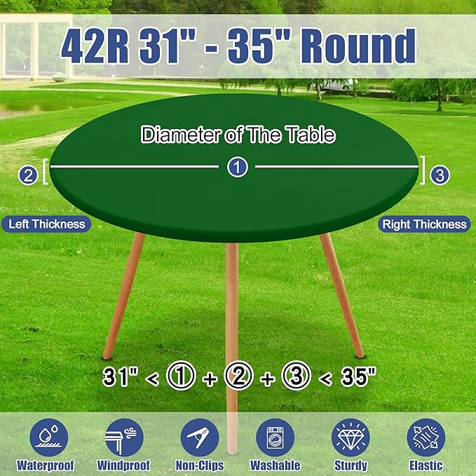 Round Spandex Tablecloth, Elastic Fitted Waterproof Tablecloths for 31"-35" Tables, Stretch Washable Picnic Table Cover for Camping, Dining, Indoor and Outdoor, Emerald Green