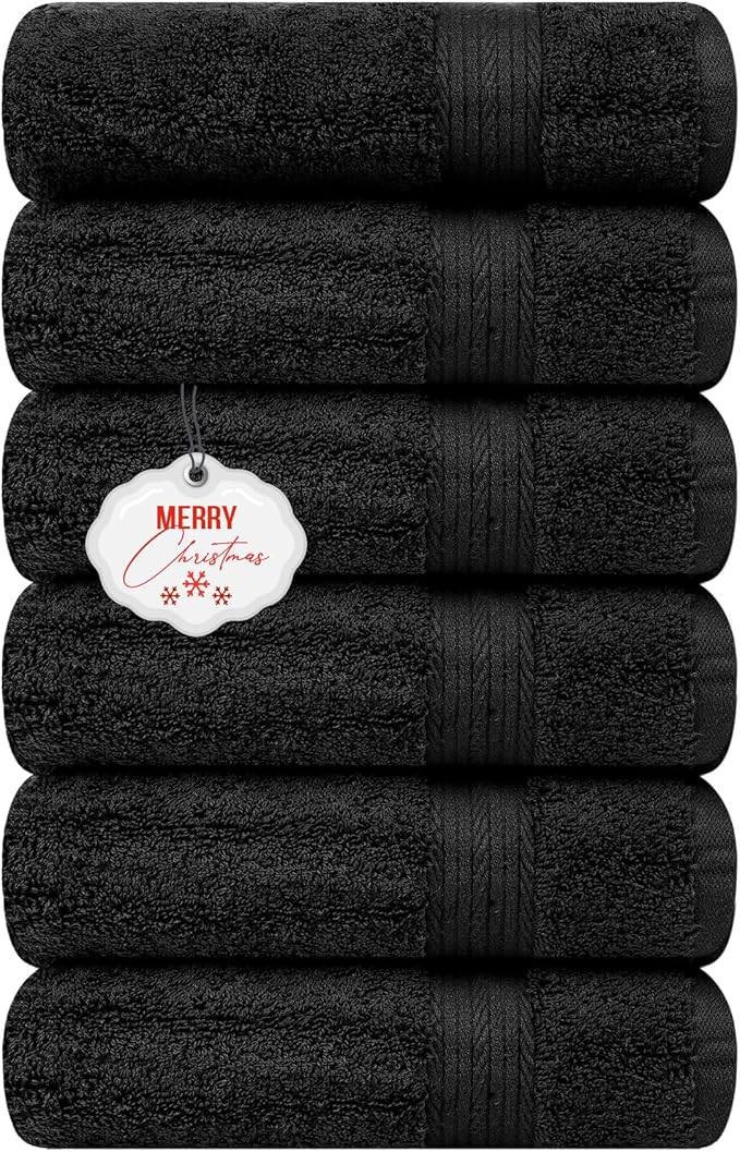 Ample Decor Hand Towels for Bathroom 18 X 28 Inch 600 GSM 100% Cotton, Soft Absorbent - 6 Pcs Black