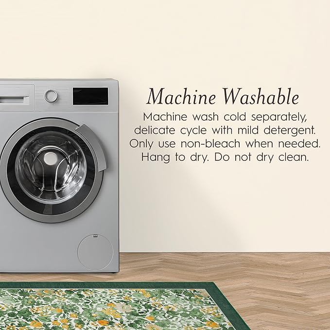 Laura Ashley Green Lovestone Floral Machine Washable & Slip Resistant 8' x 10' Area Rug