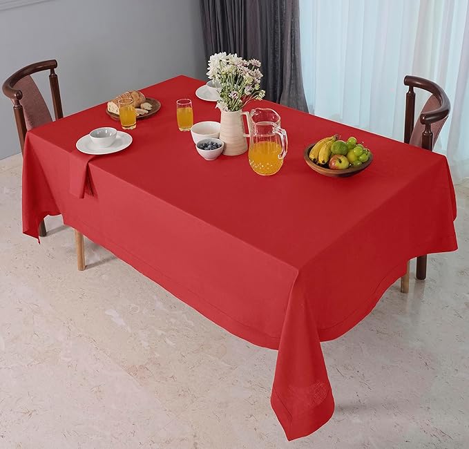 D'Moksha Homes Bright Red Linen Tablecloth 54 x 72 Inch - 100% Pure Linen Tablecloth for Rectangle Tables - Machine Washable Table Cloth for Winter, Holiday, New Year