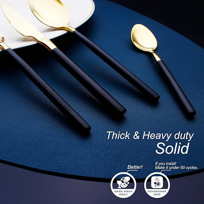 24 Piece Silverware Set For 6 Gold & Matte Black Handle Heavy duty 18/10 Stainless Steel Flatware Set Modern Design Knife/Fork/Spoon Mirror Polished Dishwasher Safe Cutlery Set with Gifts