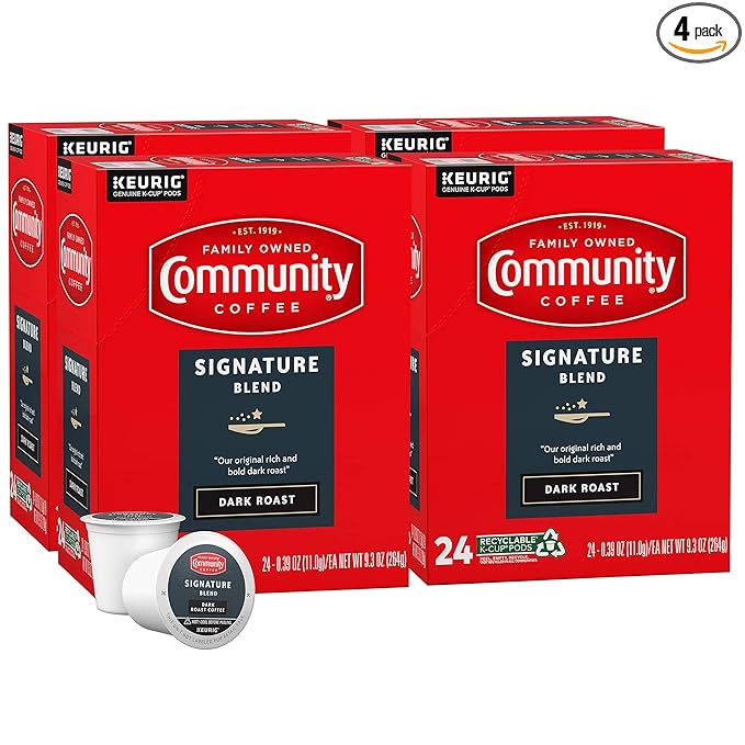 Community Coffee Signature Blend 96 Count Coffee Pods, Dark Roast, Compatible with Keurig 2.0 K-cup Brewers, 24 Count (Pack of 4)