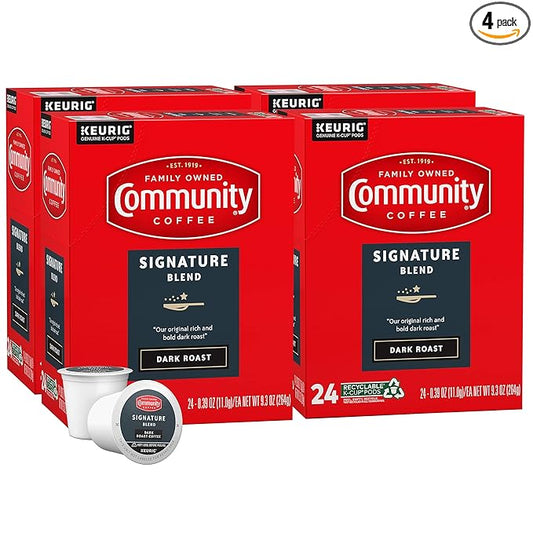 Community Coffee Signature Blend 96 Count Coffee Pods, Dark Roast, Compatible with Keurig 2.0 K-cup Brewers, 24 Count (Pack of 4)