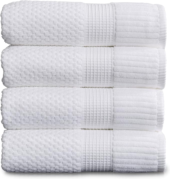 NY Loft 100% Cotton Bath Towel Set of 4 | White Towels | Oeko-TEX® Standard 100 | Soft & Absorbent, Quick-Dry Bath Towels | 30" x 52" | | Trinity Collection - White