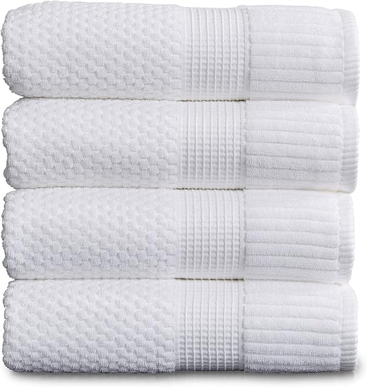 NY Loft 100% Cotton Bath Towel Set of 4 | White Towels | Oeko-TEX® Standard 100 | Soft & Absorbent, Quick-Dry Bath Towels | 30" x 52" | | Trinity Collection - White