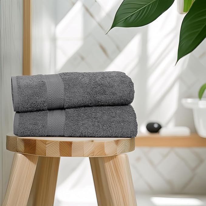 Medium Size Bath Towels Set of 6 – 100% Cotton Terry – 24" x 48" – Quick Dry, Soft & Highly Absorbent – Grey Towels for Bathroom, Gym, Spa, Pool & Daily Use