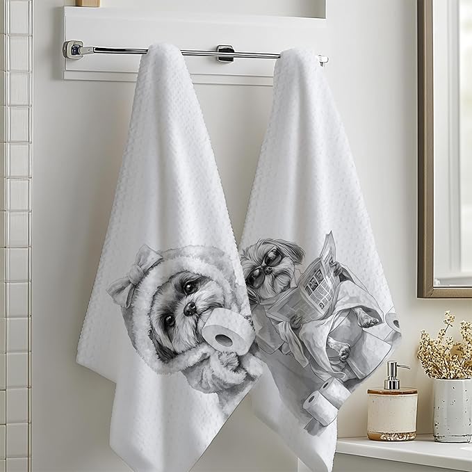 Shih Tzu Gifts Hand Towels for Bathroom Set of 2, Shih Tzu Dog Hand Towels for Washroom Bathroom Decor, 16x24 Inch