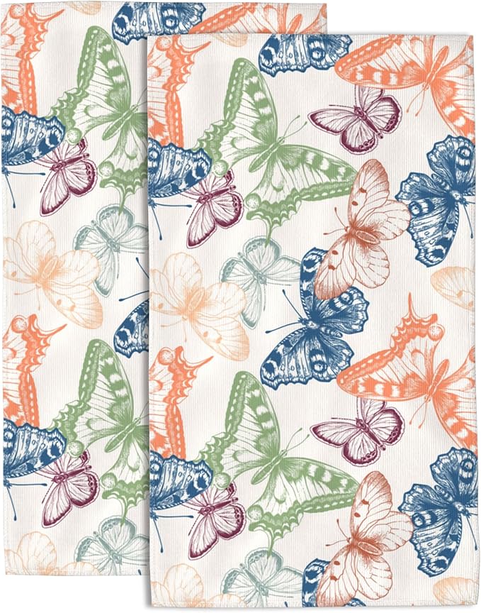 Watercolor Butterfly Hand Towel for Bathroom Set of 2 Hand Bath Towels Soft Absorbent Decorative Towels for Bathroom Kitchen Yoga Home Decor 14 x 28 in