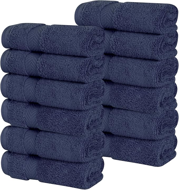 Superior Cotton Face Towel/Washcloth Set, Small Facial Towels, Spa, Hotel, Guest, Home, Bathroom Basics, Plush Soft Absorbent, Luxury Quick Drying, Zero Twist Collection, Set of 12, Midnight Blue