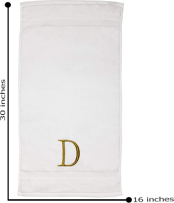 Monogrammed Hand Towels for Bathroom - Luxury Hotel Quality Personalized Initial Decorative Embroidered Bath Towel for Powder Room, Spa - GOTS Organic Certified - Set of 2 Gold Letter D