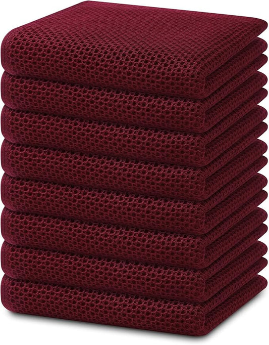 Homaxy 100% Cotton Waffle Weave Kitchen Dish Towels, Ultra Soft Absorbent Quick Drying Cleaning Towel, 13 x 28 Inches, 8-Pack, Burgundy