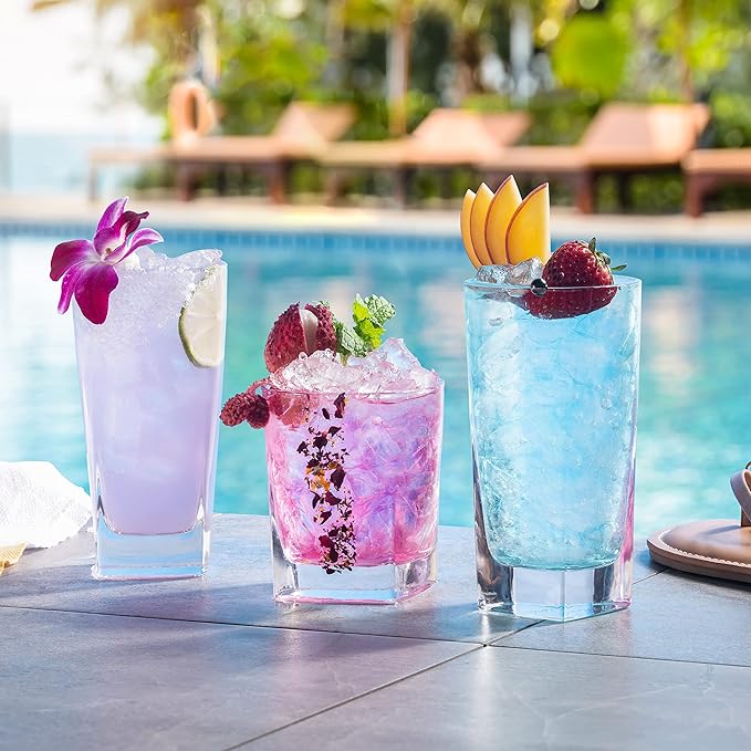 Everyday Drinking Glasses Set of 8 Drinkware Kitchen Glasses for Cocktail, Iced Coffee, Beer, Ice Tea, Wine, Whiskey, Water, 4 Tall Highball Glass Cups & 4 Short Old Fashioned.