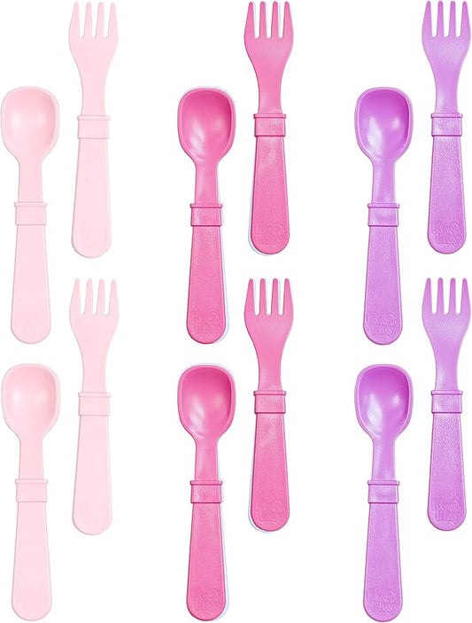 Re-Play Toddler Forks and Spoons Set - 6x6 Utensils Set for Kids - Dishwasher and Microwave Safe - Made in USA - Set of 12-5.8" x 1.2" x 0.2" - Princess