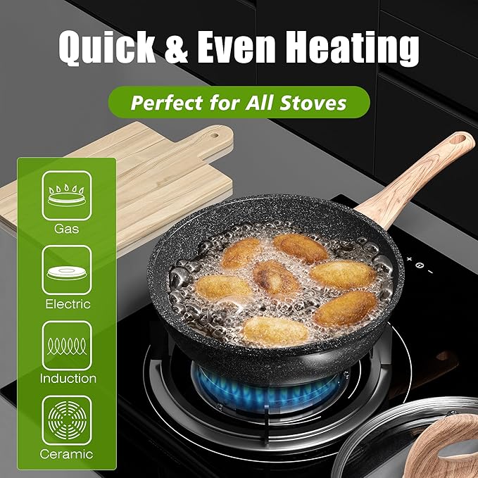 VOTTGO 31 Pcs Pots and Pans Set Non Stick, Black Granite Induction Cookware Set, Non Toxic Healthy RV Kitchen Cooking Set with Silicone Tools and Pot Protectors, PFOA PFOS PFAS Free