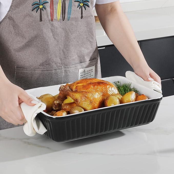 DOWAN 9x13-Inch Casserole Dishes for Oven, Ceramic Baking Dish, Large Lasagna Pan Deep, 4.2 Quarts Baking Pan with Handles, for Casserole, Bakeware, Lasagna, Home Kitchen Gift, Black