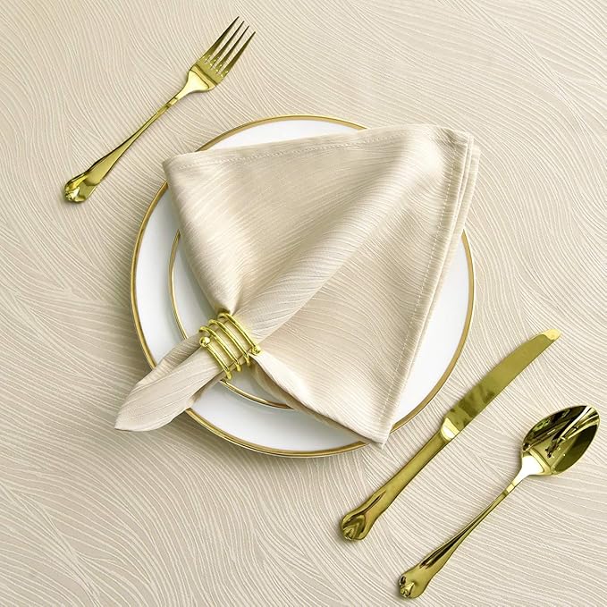 maxmill Jacquard Cloth Napkin 20 x 20 Inch Swirl Pattern Solid Washable Polyester Dinner Napkins Set of 4 Pieces with Hemmed Edges for Family Holiday Dinners Weddings Parties and Banquets Beige