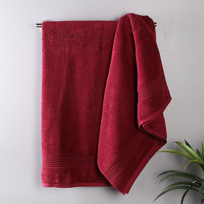 Superior Egyptian Cotton Bath Towel Set, Home Bathroom Towels, Master, Guest Bath, Decor Essentials, Quick Dry, Absorbent, Large Body Towels, Spa, Hotel, Resort, Adult, Kids, Set of 2, Burgundy