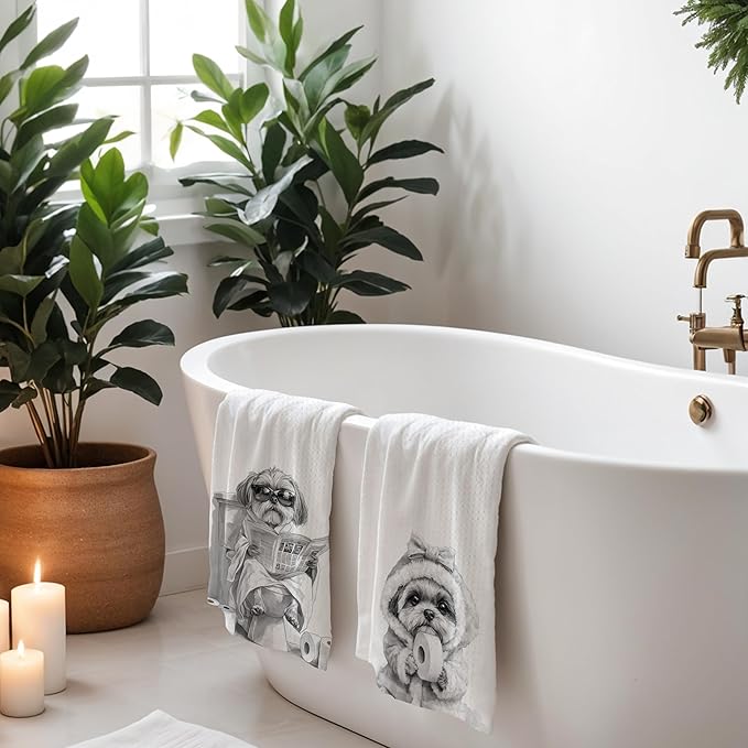 Shih Tzu Gifts Hand Towels for Bathroom Set of 2, Shih Tzu Dog Hand Towels for Washroom Bathroom Decor, 16x24 Inch