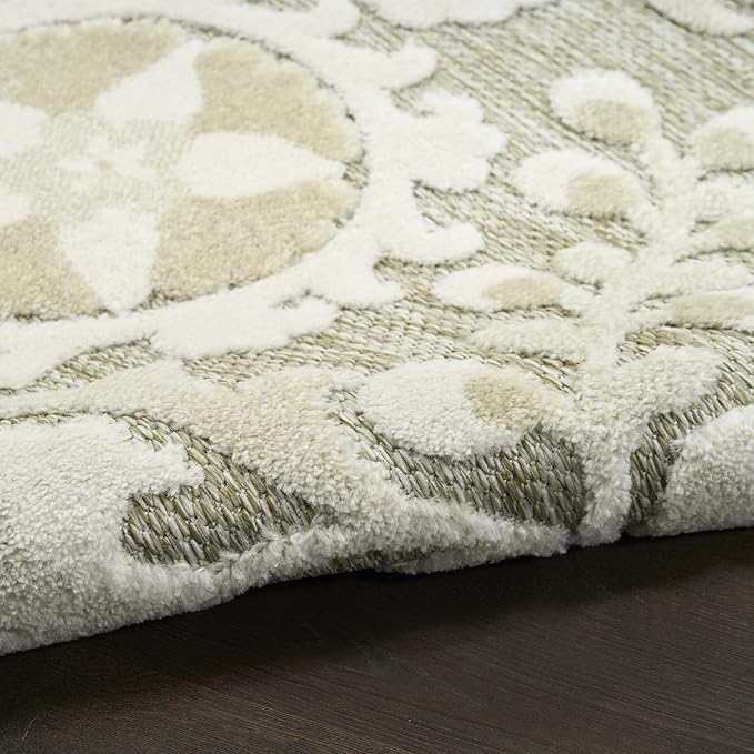 Nourison Home Aloha Ivory Sage 2'8" x 4' Area Rug - Easy Clean, Non Shedding, Bed Room, Living Room, Dining Room, Kitchen (3' x 4')
