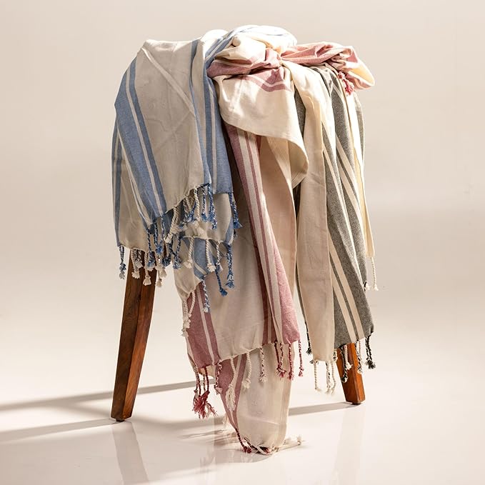 Salt Earth Cotton Turkish Beach Towel, Set of 3-36" X72" Large Bath Towels, Quick Dry Towel, Bathroom, Beach Essentials, Gym, Lightweight Large Towels for All (One Colour Stripe)