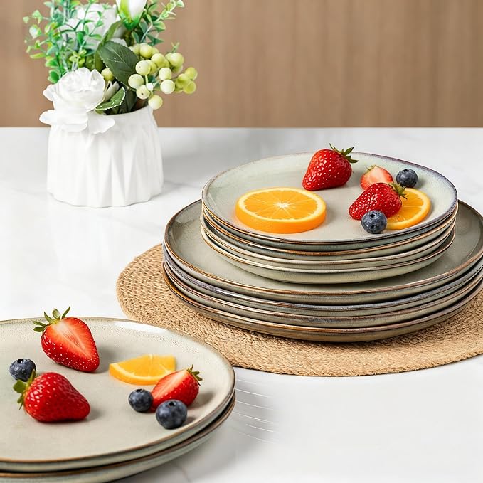 AmorArc Ceramic Dinnerware Sets,Handmade Reactive Glaze Stoneware Plates and Bowls Set,Highly Scratch Resistant | Dishwasher & Microwave Safe Dishes Set,Service for 4 (12pc)