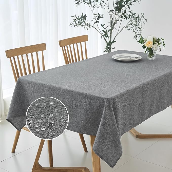 maxmill Rectangular Tablecloth Linen Texture Stain Proof Waterproof Wrinkle Free Spillproof Washable Fabric Table Cloth Farmhouse Tablecloths for Dining Room Party Holiday, 60 x 140 Inch, Dark Grey