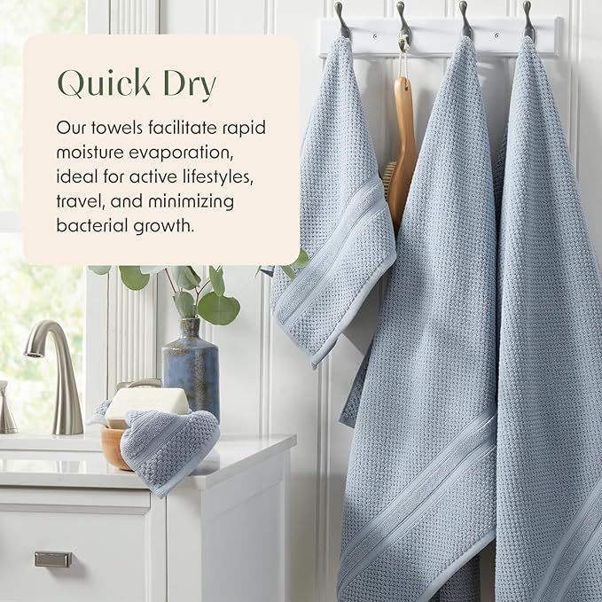 Springtree Home Blue Bath Towels Set of 6 | Popcorn Textured | 100% Combed Cotton | Absorbent Quick-Dry Towels for Bathroom | Oeko-TEX® Standard 100 Cotton | Poli Collection - Blue Fog