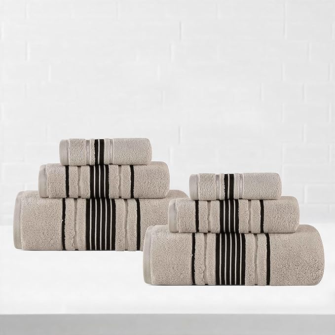 Superior Cotton 6 Piece Towel Set, 2 Bath, 2 Hand, 2 Washcloth/Face Towels, Quick Dry, Home Essentials, Shower, Spa, Luxury Plush Soft Absorbent Towels, Zero-Twist, Solid, Sadie Collection, Stone