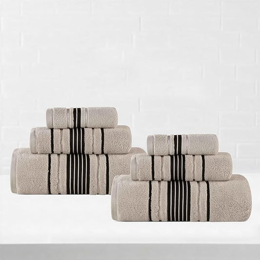 Superior Cotton 6 Piece Towel Set, 2 Bath, 2 Hand, 2 Washcloth/Face Towels, Quick Dry, Home Essentials, Shower, Spa, Luxury Plush Soft Absorbent Towels, Zero-Twist, Solid, Sadie Collection, Stone