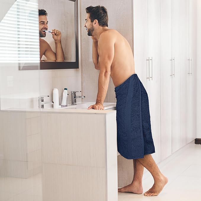 Large Bath Towels Set of 6 – 100% Cotton Terry – 24" x 50" – Quick Dry, Soft & Highly Absorbent – Navy Blue Towels for Bathroom, Gym, Spa, Pool & Daily Use