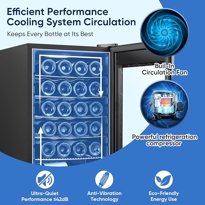 24 Bottle Wine Cooler, Freestanding Compressor Wine Fridge with Lock, Slim & Narrow Wine Refrigerator (16.9” W), 41°F–64°F Digital Temperature Control for Red, White & Champagne – Black