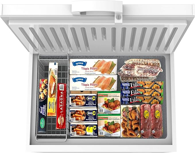 KoolMore - SCF-9C Deep Chest Freezer with Wire Basket, 10 cu. ft. Compact Food and Meat Storage, for Commercial and Home Use with ETL Certification,White
