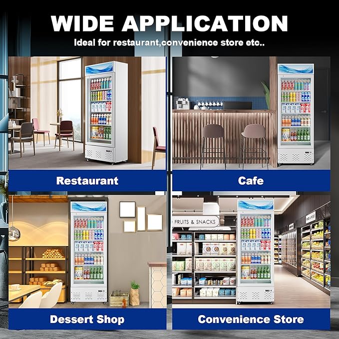 15 Cu.ft. Commercial Beverage Fridge Merchandiser Refrigerator Glass Door Upright Display Cooler with LED Light and Adjustable Shelves for Restaurant Grocery Stores Home, White