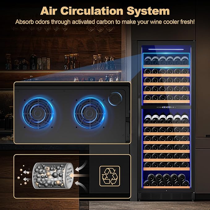 24 Inch Dual Zone Wine Cooler Refrigerator, Large Capacity Freestanding/Built-in Upgraded Professional Wine Fridge with Powerful Compressor, Advanced Cooling System, Quiet Operation, Black