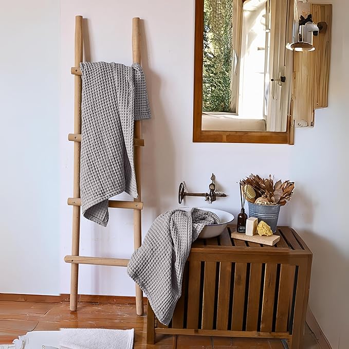 2-Piece Waffle Towels Set for Bathroom Gray - Soft 100% Turkish Cotton Quick-Dry Lint-Free Waffle Weave Thin Bath and Hand Towels (Gray, Set of 2 Mix Towels)